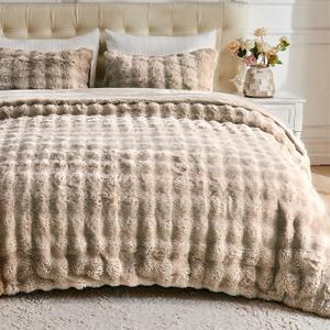 Lotus Karen Fluffy Comforter Cover Set - Rabbit Fluff Faux Fur Linen Duvet Cover Full Size Plush Fuzzy Furry Bedding Sets 3Pieces(1 Duvet Cover & 2 Pillow Shams) Zipper