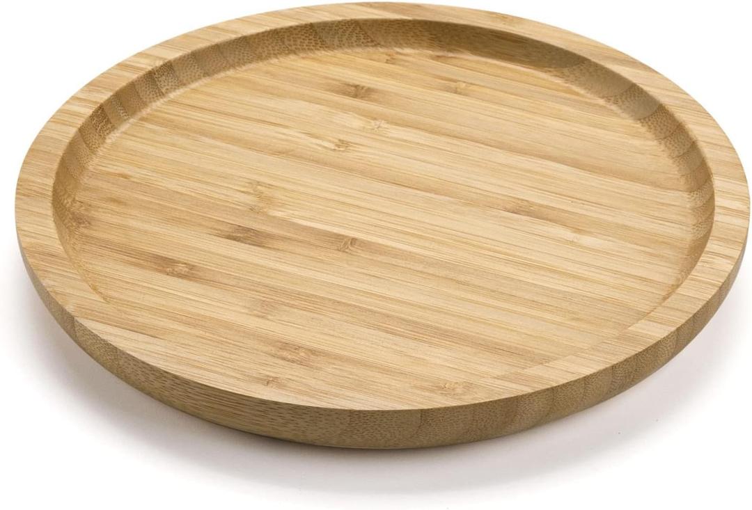 Round Bamboo Tray, Wood Serving Tray, Wooden Platter, Wood Charcuterie Board, Decorative Tray for Coffee Table, 7.9 inch