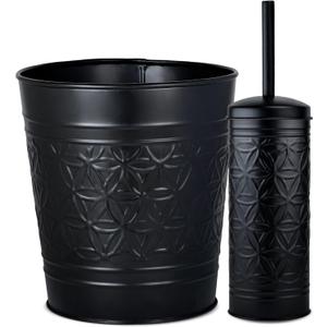 Autumn Alley Handcrafted Black Farmhouse Bathroom Trash Can and Toilet Bowl Brush with Holder Set - Metal Black Bathroom Accessories Set for Classic Bathroom Dcor