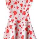 BTGIXSF Girls and Toddlers' Cotton Flutter Sleeve Dresses A Line Swing Skater Dress 687 Heart 130