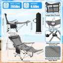 Colingmill 2 Pack Reclining Camping Chairs with 2 Umbrellas, Folding Beach Chairs with Footrest, Headrest, Cup Holder, 4-Position Adjustable Backrest Lounger for Lawn Outdoor, Picnic(Grey)