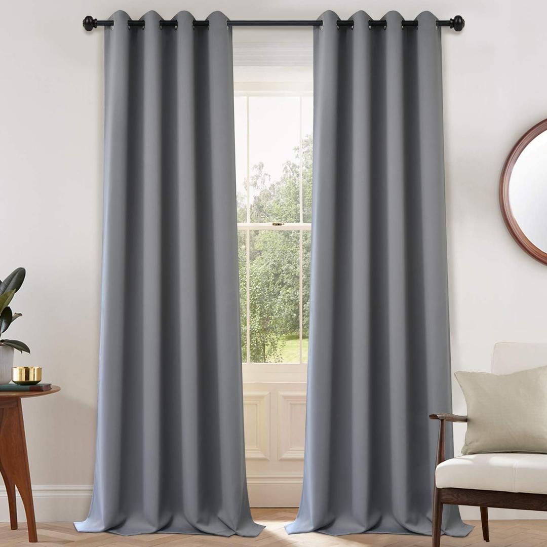 Yakamok Gray Blackout Curtains Room Darkening Thermal Insulated with Grommet Window Curtain for Bedroom, 52Wx108L inch, Grey, 2 Panels