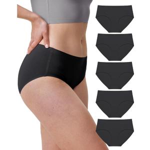 Neione Women's Cotton Underwear No Show Hipster Panties with Seamless Look No Panty Lines (Large, 5-Pk Noir)