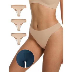 LUCKMEEY Cotton Thongs for Women Seamless Thongs for Women No Show Thong Panty Liners Workout G-String Thongs Underwear (3p-oatmilk Skin, M)