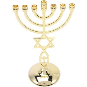 HOMSFOU Israeli Style 7 Branch Metal Candle Holder 8.26In Taper Candle Stand Decorative Table Centerpiece for Home Dining Fireplace Accent