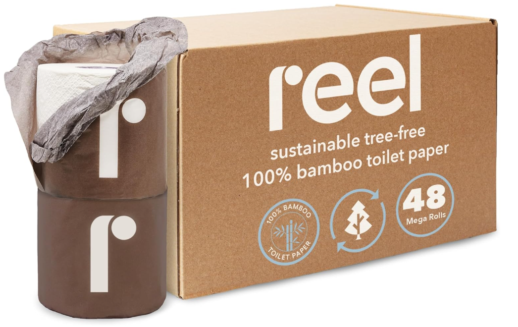 Bulk Reel Premium Toilet Paper - 2 Pack - 48 Rolls of Toilet Paper - 3-Ply Made From Tree-Free - Zero Plastic Packaging