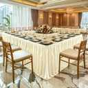 14ft Length Champagne Satin Table Skirt for Rectangle Tables-Wrinkle Resistant Ruffle Table Skirting Glitter Desk Cover Skirt for Weddings Birthday Party Stage Banquet Dining Table Decorations