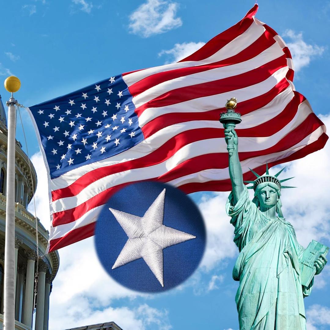 3x5 Ft American Flag Outdoor Heavy Duty,Spun Polyster American Flags for Outside with Densely Embroidered Stars,Premium US flag Use PU Coating,with 4-Layer Reinforced Edge Stitching,UV Protected Tear Proof All Weather USA Flag with Brass Grommets