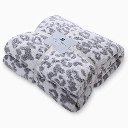 MH MYLUNE HOME Ultra Soft Leopard Throw Blanket (50x60 Inches) Microfiber Blanket Plush Warm Reversible Cheetah Blanket Snow Leopard Pattern Throw for Couch Bed Sofa - White Gray, 50"x60"