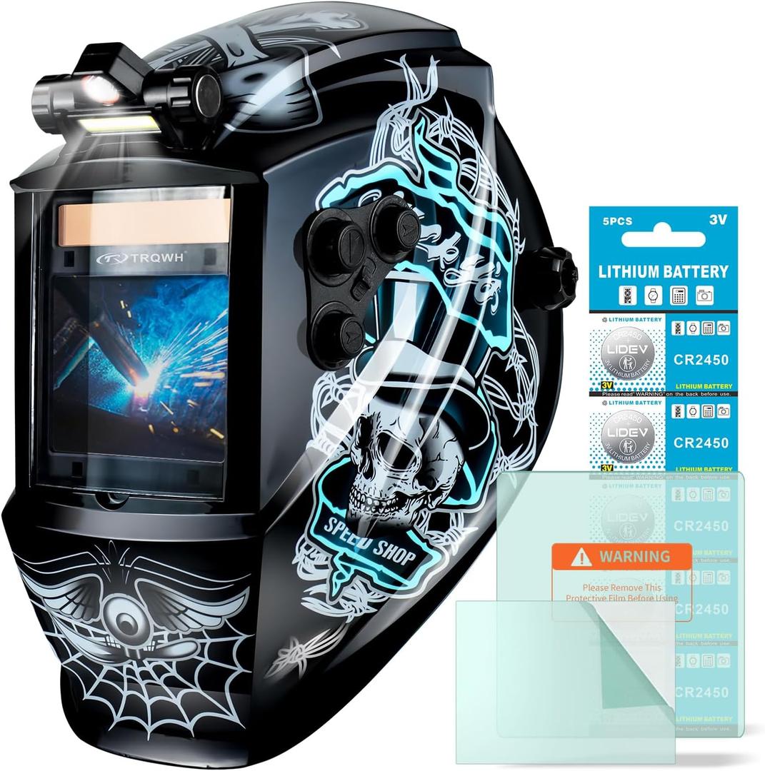 Welding Helmet Auto Darkening Large Viewing True Color Solar Powered Welding Mask with 4 Arc Sensor Adjustable Wide Shade Range 4~5-8/9-13 Welder Mask with Grinding (TRQWH-LD14)