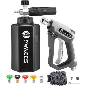 PWACCS Pressure Washer Foam Gun, Short Pressure Washer Gun, Foam Cannon for Car Wash Kit with 1/4" Quick Connector, Pressure Wash Handle for Power Washer with M22 Male Inlet, 4000 PSI, 1.5 Liter