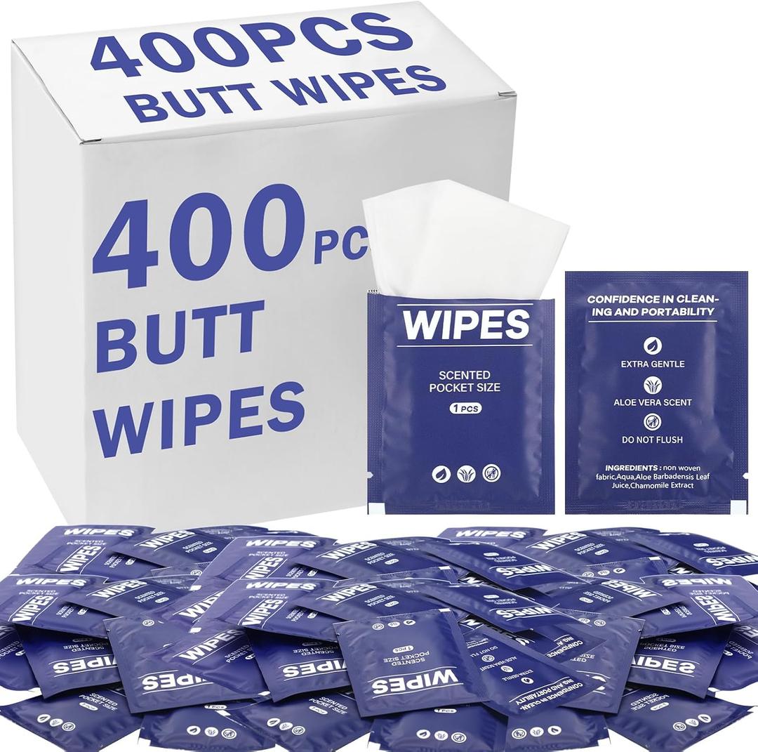 400 Pcs Butt Wet Wipes for Women Individually Wrapped Wipes for Women Man Travel Hand Face Body Cleaning Adults Bathroom Toilet Daily Use(Blue)