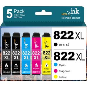 822xl Remanufactured Replacement for Epson 822XL Ink Cartridges Combo Pack 822 XL with Workforce Pro WF-3820, WF-3823, WF-4820, WF-4830, WF-4833, WF-4834 Printer (2 Black, Cyan, Yellow, Magenta)