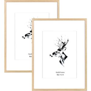 Yaetm 16x20 Picture Frame Matted to 11x14 Set of 2, Natural Solid Oak Wood Frame 16x20 for Photos, Posters & Art Prints, Horizontal and Vertical Wall Mount (2 pack, Oak)