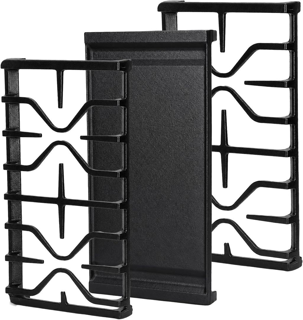 WB31X24738 Center Griddle Plate, WB31X27150 & WB31X27151 Side Burner Grates Replacement for GE Gas Stove, 3-Piece Stove Grate Set, Fits JGBS66REKSS, JGB735SPSS, JGBS86SPSS,Even Heat Distribution