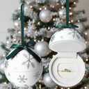 Huquary Engagement Christmas Ornament 2025 Christmas Ring Box for Xmas Tree Decoration Snowball Snowflake Engagement Ring Ornament with Bow for Wedding Winter Couple First Xmas Together Jewelry Gift