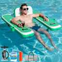 GYMMALL Inflatable Tanning Pool Lounger Float, 47" L×39" W Pool Chair Float for Adults, Sunchill Floating Chair Dock for Outdoor Lake, River and Beach with Storage Bag and 2 Cup Holders