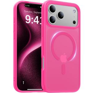 2 x Magnetic for iPhone 17 Pro Max Case,[Anti-Slip][Compatible with MagSafe][Military Grade Drop Protection] Shockproof Protective Translucent Phone Case for iPhone 17 Pro Max Case,Hot Pink