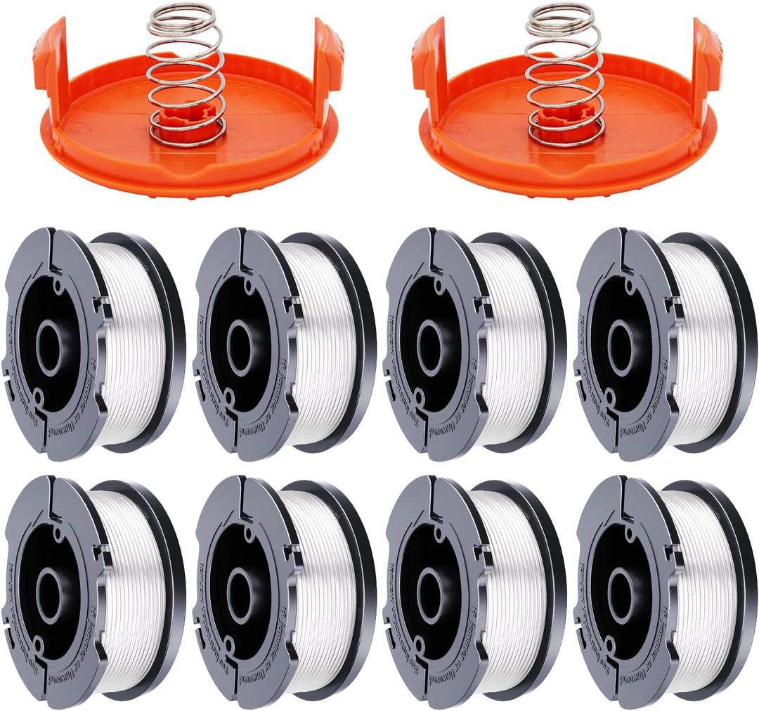 Hechuang 10 Pack Weed Eater Spool Spool Replacement for Black+Decker AF-100 String Trimmers,30ft 0.065" Line String Trimmer Replacement Spool, (8 Replacement Spool, 2 Trimmer Cap, 2 Pack Spring)