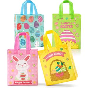 STYPOP 16 Pack 9" Easter Bags for Kids, Non-Woven Gift Bags with Handles, Reusable Easter Baskets for Kids Egg Hunts/Party Favor Supplies, 9.3"*7.7"*4.3"