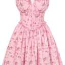 Scarlet Darkness Floral Corset Dress for Women 2026 Summer Sundress Lace Up Mini Milkmaid Dresses with Pockets M