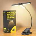 Glocusent Innovative Tri-Head Book Light for Reading in Bed, 3 Colors & 5 Brightness Levels, 1000mAh Rechargeable Reading Light with 30-Min Timer, 10-100Hrs, Partner Friendly, Perfect for Book Lovers (Black)