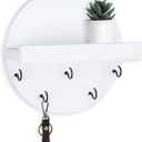 Key Holder for Wall  Decorative Key Hook Shelf for Entryway Decor  7.9 Inch Round Paulownia Wood Hey Hanger with 5 Metal Hooks Includes Mounting Hardware and Installation Guide (White)