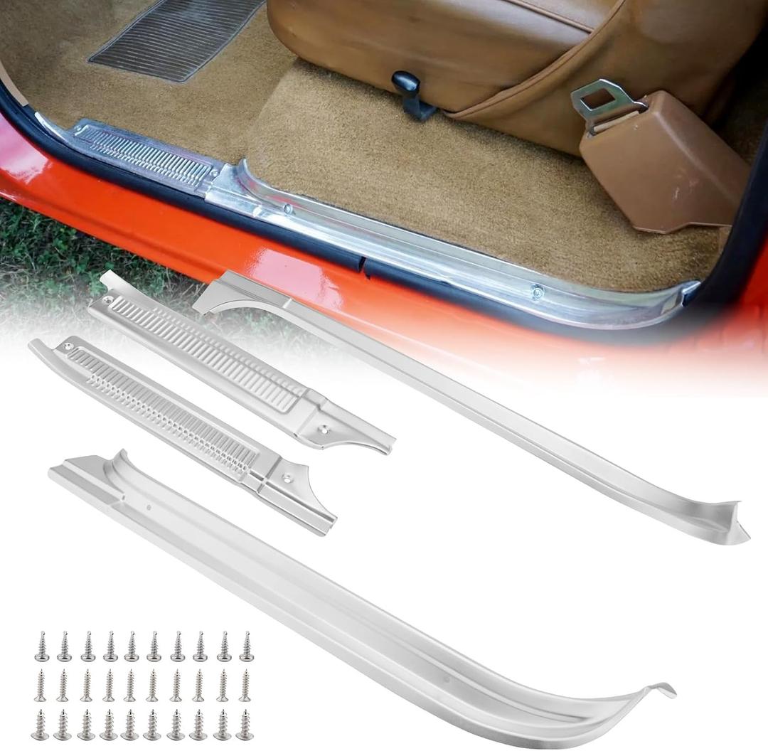 ATRACYPART Door Sill Protector Kit LH & RH, Compatible with 1973–1977 Chevy GMC C/K Series Pickup, Aluminum Door Edge Guard Scratch Protector Interior Trim Accessory, 4PCS