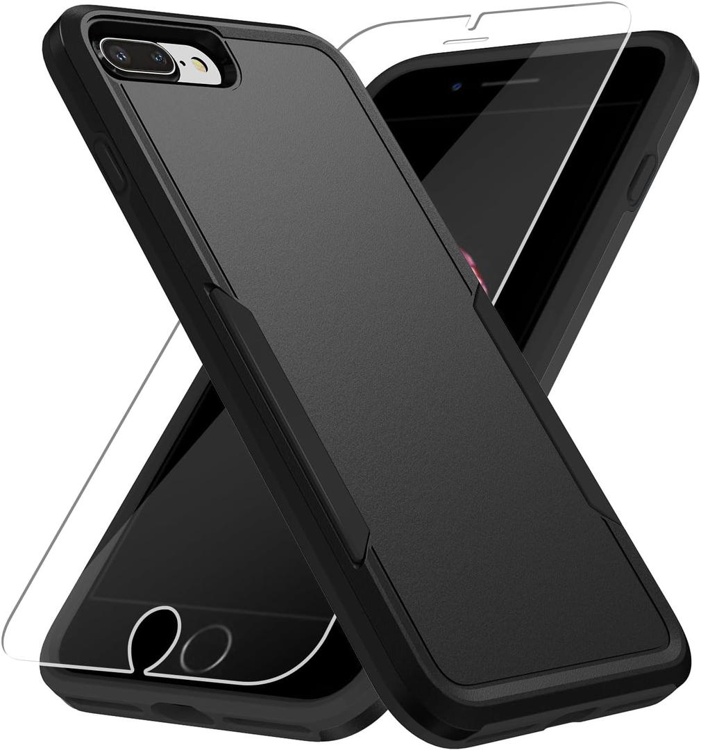 For iPhone 7/8 Plus Case, with HD Screen Protector,[Military Grade Drop Tested] Heavy-Duty Tough Rugged Shockproof Protective Phone Case for iPhone 7/8 Plus 5.5, Black