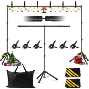 3-in-1 Adjustable Backdrop Stand 10 x 7.5 FT, Portable Photography Background Stand Kit with Carrying Bag, 6 Clamps & 2 Sandbags for Studio, Party, Video, Banner Display, Black