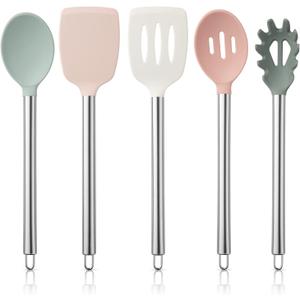 PHANTOM Silicone Cooking Utensils, Kitchen Utensil Set, Easy to Clean Silicone Kitchen Utensils, Cooking Utensils for Nonstick Cookware, Kitchen Gadgets Set, 5 Pieces, Beige