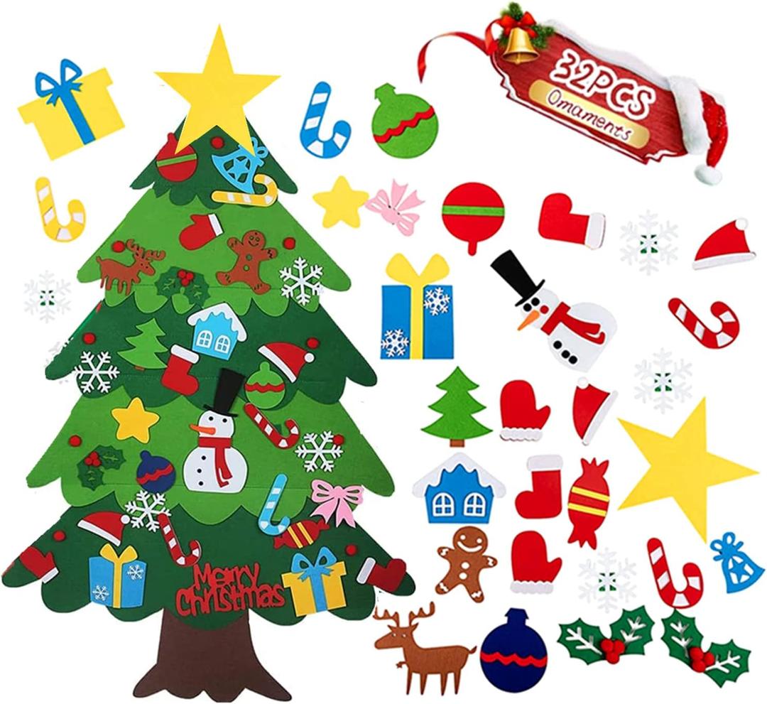 ANTFEES 3.2 FT DIY Felt Christmas Tree Set for Kids Toddlers Wall with 32pcs Ornaments, Xmas Gifts, Door Wall Hanging Decorations