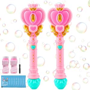 2 Pack Bubble Wand for Kids, Princess Heart Bubble Machine Blower Maker Wands Easter Basket Stuffers Outdoor Toys Gifts for 1 2 3 4 5 6 7 8 Years Old Toddlers Little Girls (Two-light Pink)
