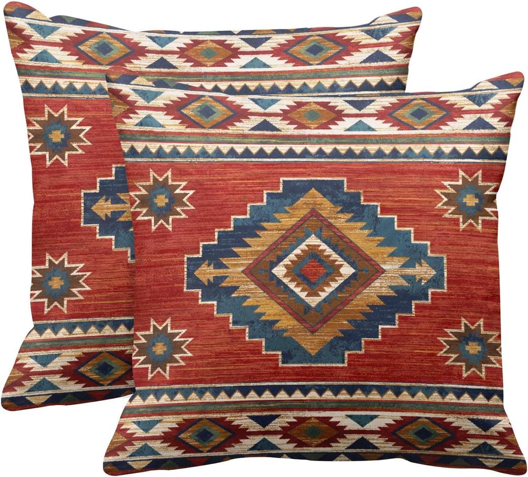 Britimes Throw Pillow Covers, Aztec Kilim Home Art Decor, 18 x 18 Inches Set of 2 Cushion Couch Sofa Cases, Abstract Oil Painting Pillowcases for Bedroom, Living Room, Geometric Tribal Decorative (Ethnic Tribal 5)