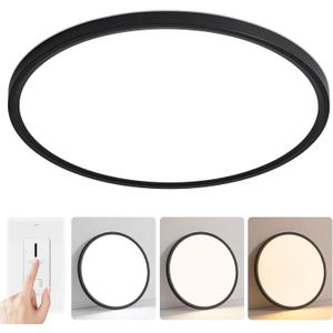 Modern 24'' Led Ceiling Light Fixture, Ultra Thin Flush Mount, Dimmable & 3000K/4500K/6000K Selectable, 48W 4800LM, Black, for Bedroom, Kitchen, Dining Room, Living Room, Home Office, Hallway