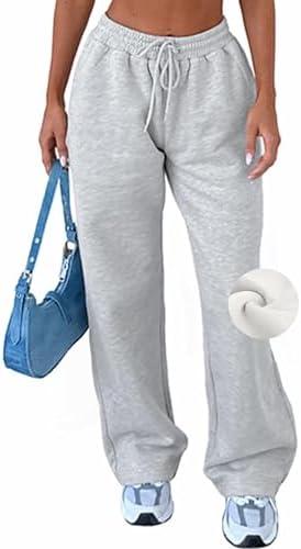 AROGONE Women's Casual Drawstring High Waisted Sweatpants Wide Straight Leg Lounge Pants with Pockets S
