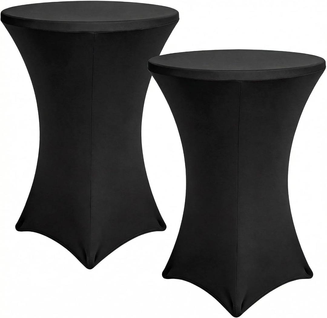 Cocktail Table Cover, 2 Pack Spandex Fitted Cocktail Tablecloths, Stretch Round High Top Table Cloths for Bar Wedding Party Banquet, Black, 30"-32" Diameter x 40"-43" Height, 32x43 Inch