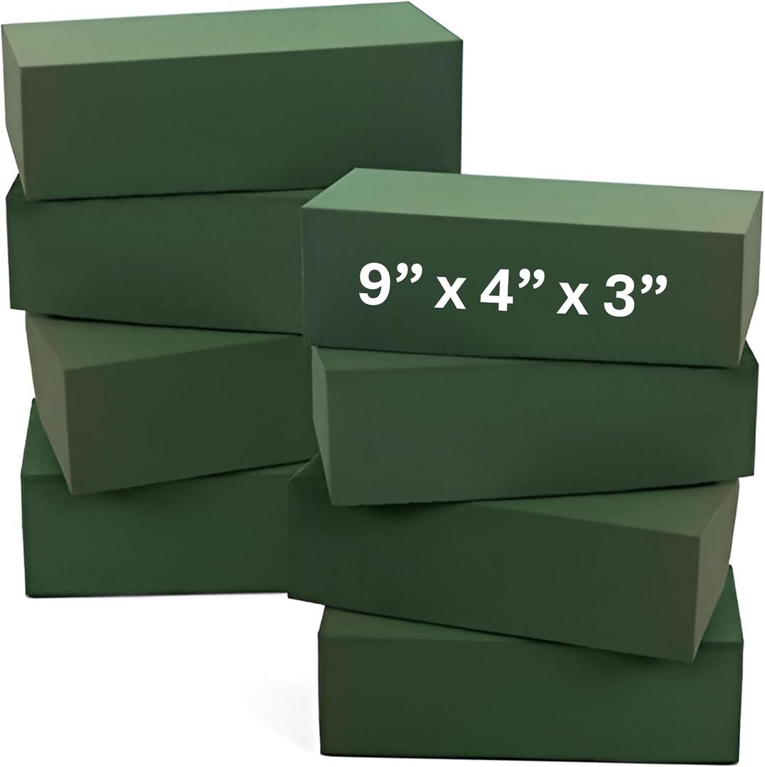 Noe & Malu Floral Foam Blocks 8 Pack Large Green Flower Foam Bricks (9 x 4 x 3) for Fresh & Artificial Flowers, Wet or Dry Floral Arrangement Supplies for Florists & DIY Crafts