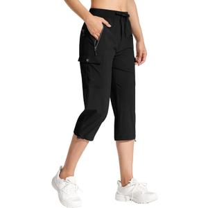Women's Cargo Capri Hiking Pants Quick Dry Lightweight Summer Pants Outdoor Casual Capris with Zipper Pockets Black XXL