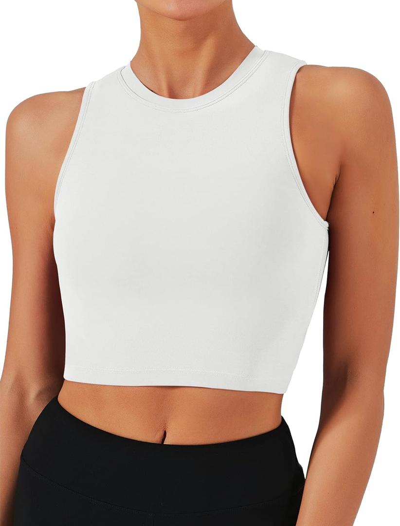 Natural Feelings Nudi Sports Bras for Women Removable Padded Yoga Tank Tops Sleeveless Fitness Workout Crop Tops (Small, White)