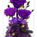 Valentines Day Flowers Roses Gifts for Women Her,Forever Preserved Rose in Glass Dome, Valentines Anniversary Birthday Real Roses Gifts for Wife Women Girlfriend Best Friend/Purple