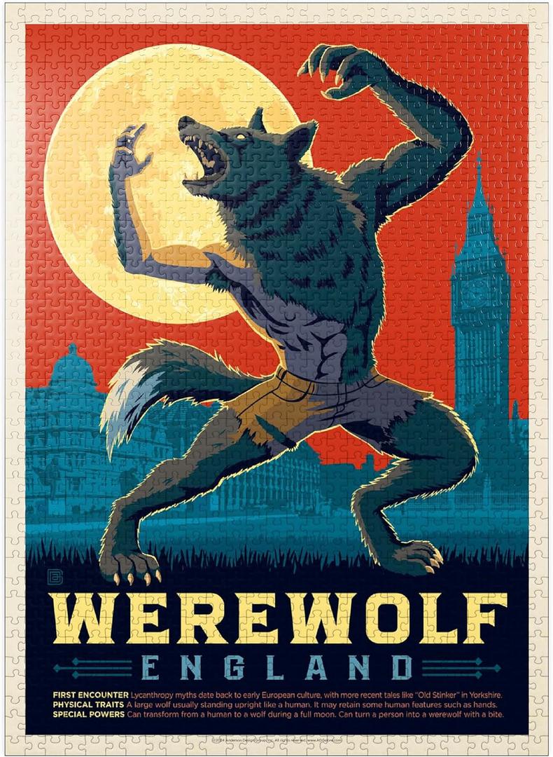 MyPuzzle Mythical Creatures: Werewolf (England), Vintage Poster - Premium 1000 Piece Jigsaw Puzzle for Adults