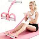 8-Tubes Pedal Resistance Band with Handle, Multifunction Exercise Rope for Working Out, Foot Pedal Resistance Band for Abdomen, Waist, Arm, Leg, Pink
