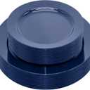 50 PCS Blue Plastic Plates Heavy Duty Navy Blue Plates Disposable include 25 Dinner (10.25") & Dessert/Salad (7.5") for Birthday, Wedding, Graduation