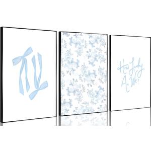Blue Floral Bow Wall Art Watercolor Trendy Preppy Paintings Prints Posters How Lucky Are We Canvas Wall Decor for Coastal Apartment Bedroom Living Room Gallery Home Decor 12x16inx3 Unframed
