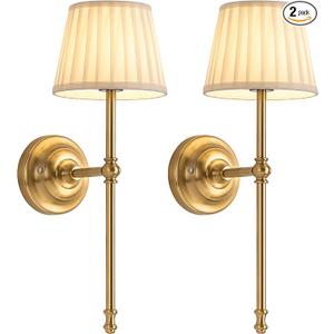 KDG Cordless Wall Sconces Set of 2, Small Wireless 5200mAh Rechargeable Battery Fabric LED Wall Lamps, Portables Lightings for Wall Painting, Living Room, Bedroom, Hallway, Gifts, Night Light (Gold)