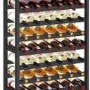 SONGMICS 42-Bottle Wine Rack Free Standing Floor, 7-Tier Display Wine Storage Shelves with Table Top, Bamboo Wobble-Free Bottle Holder for Kitchen Bar Dining Room Living Room, Ink Black UKWR027B16