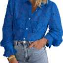 BTFBM Long Sleeve Lace Blouses for Women 2024 Fall Dressy Casual Button Down Shirts Date Night Outfit Club Party Tops (Blue, S)