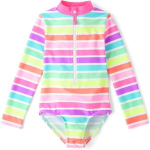Gymboree Girls and Toddler Long Sleeve Rashguard One Piece Swimsuit (7, White)