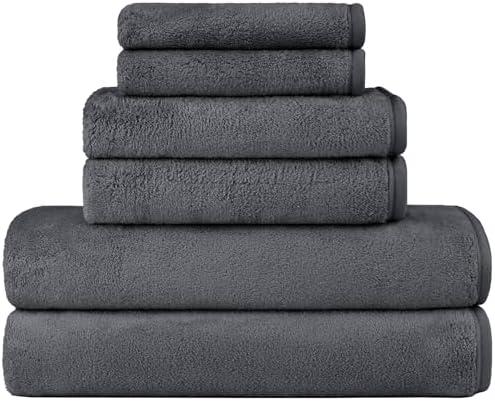 Orighty 6-Piece Towel Set - Soft & Lightweight - 2 Bath Towels, 2 Hand Towels, and 2 Wash Cloths - Absorbent & Quick Drying Microfiber Towel for Multipurpose, Bathroom, Gym, Sport, Yoga, Travel-Grey